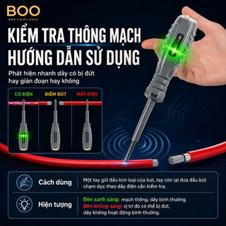 Bút Thử Điện Đèn LED Đổi Màu BOO, Dò Dây Nóng Dây Nguội, Kiểm Tra Đứt Dây, Đầu Dẹp Đầu Bake Nam Châm