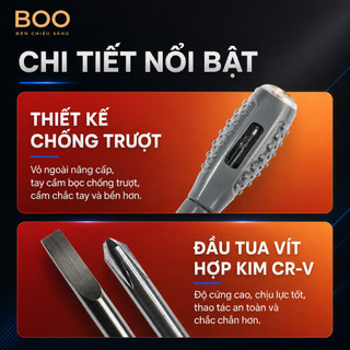 Bút Thử Điện Đèn LED Đổi Màu BOO, Dò Dây Nóng Dây Nguội, Kiểm Tra Đứt Dây, Đầu Dẹp Đầu Bake Nam Châm