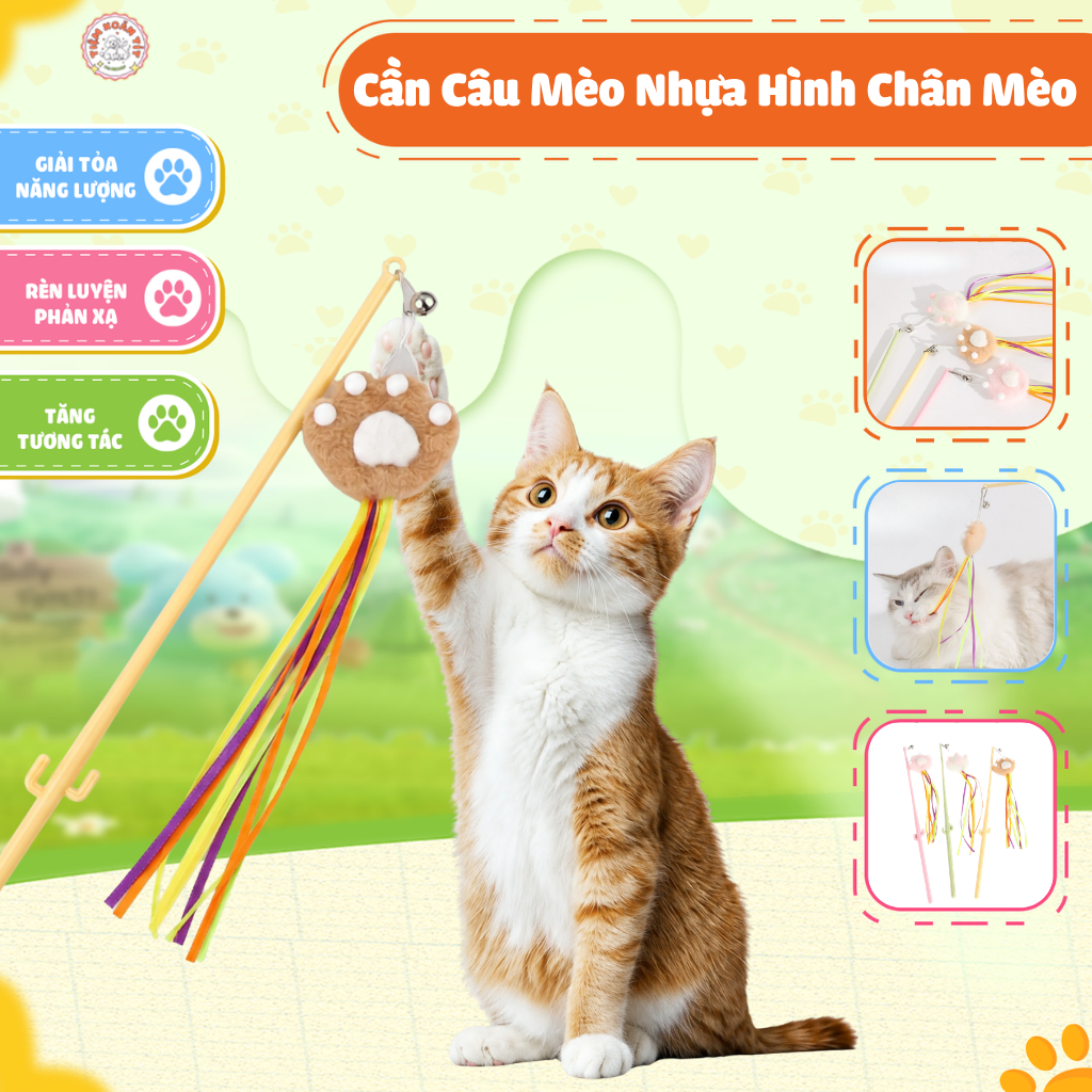 Cần Câu Mèo Nhựa Hình Chân Mèo Có Chuông - Đồ Chơi Cho Mèo