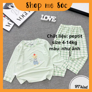 Bộ dài tay PHỐI KẺ MDKids cúc bấm vai chất liệu thun lạnh peptit họa tiết thú cho bé 4-14kg