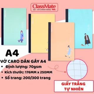 Vở kẻ caro A4 ClassMate , 200/300 Trang 70GSM Bìa Bồi Cứng Cáp Cao Cấp Chống Nước, Giấy Ăn Mực Không Bị Lem