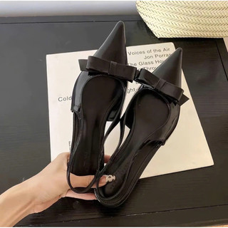 Giày Sandal nữ mũi nhọn nơ ngang đế bệt mã SD-0360