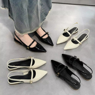 Giày Sandal nữ mũi nhọn nơ ngang đế bệt mã SD-0360