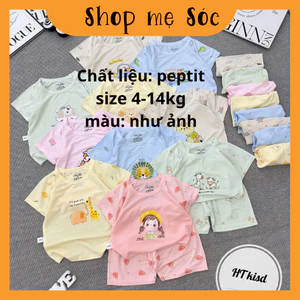 Bộ quần áo CỘC TAY IN HÌNH NHIỀU MÀU chất liệu thun lạnh peptit cho bé 4-14kg mesocshop
