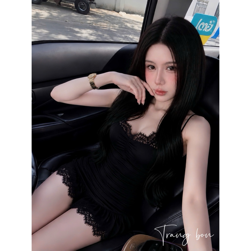 Váy lưới 2 dây phối viền ren gợi cảm hách dáng