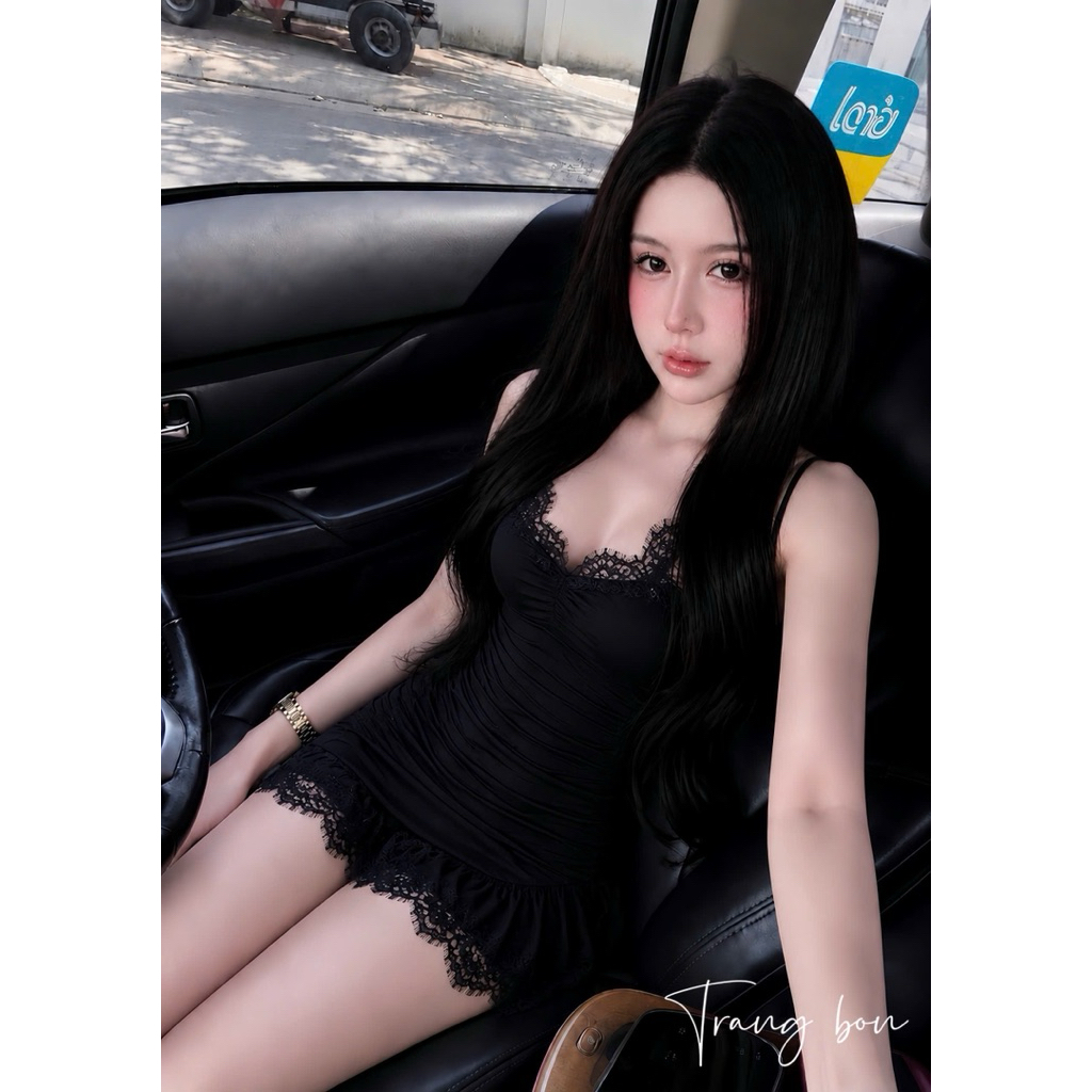 Váy lưới 2 dây phối viền ren gợi cảm hách dáng