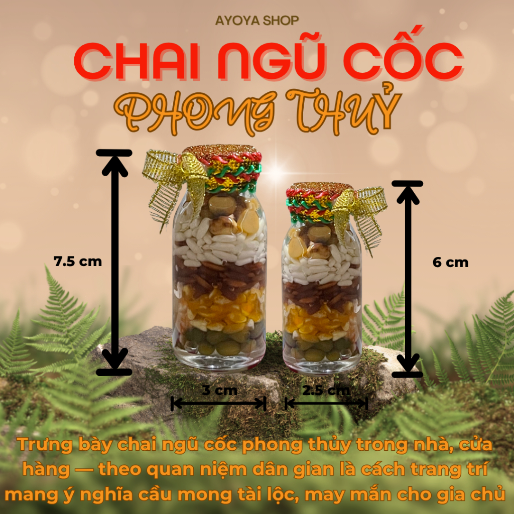 Chai Ngũ Cốc Phong Thủy AYOYA: Gạo, Lúa Mì, Ngô Đậu Mè, Quà Tặng Trang Trí Bàn Thờ Thần Tài, Két Sắt