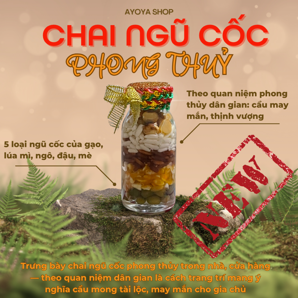 Chai Ngũ Cốc Phong Thủy AYOYA: Gạo, Lúa Mì, Ngô Đậu Mè, Quà Tặng Trang Trí Bàn Thờ Thần Tài, Két Sắt