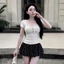 Sét áo tay ngắn cột nơ ở giữa chất thun zip lụa + cv bí chấm bi chất kate có lót quần