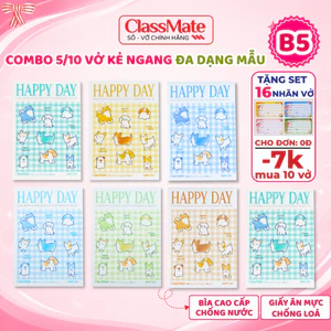 Combo 5/10 Vở Kẻ Ngang Classmate Happy Day B5 80/120/200Trang, Bìa Dày Chống Nước Cho Học Sinh Sinh Viên