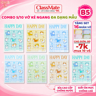 [Giảm 7K] Combo 5/10 Vở Kẻ Ngang Classmate Happy Day B5 80/120/200Trang, Bìa Dày Chống Nước Cho Học Sinh Sinh Viên