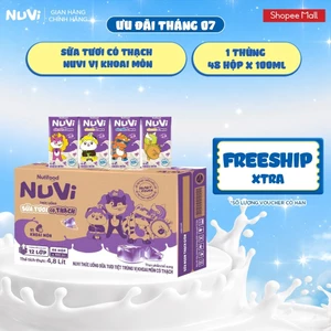 Thùng 48 Hộp NuVi Thức Uống Sữa Tươi Tiệt Trùng Vị Khoai Môn Có Thạch 100 ml