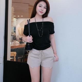 Quần Short Nữ LemonQ, Quần Đùi Cạp Trễ Chất Liệu Kaki Thô Co Dãn Mềm Mịn Dễ Phối Đồ.