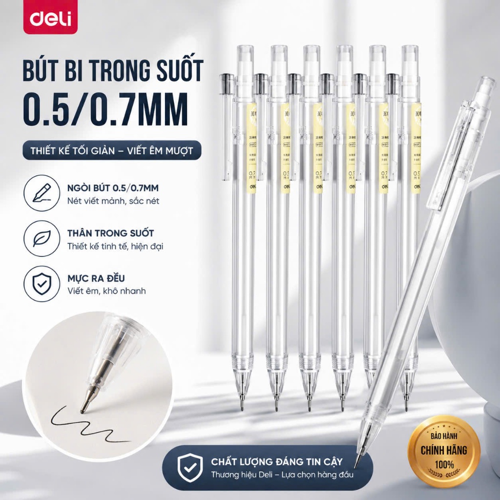 [DELI] Bút Chì Kim Học Sinh Có Tẩy 0.5/0.7mm, Thân Nhựa Cao Cấp, Thiết Kế Mới Dễ Viết