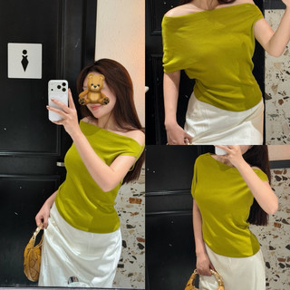 𝐏𝐡𝐢𝐞𝐧 𝐖𝐆𝐖𝐄 | (Sẵn) w9030 Áo Trễ Lệch Vai Cộc Tay Mùa Hè Chất Len Mỏng