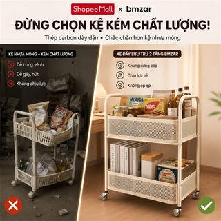 Xe Đẩy Đựng Đồ Ăn Vặt 2 Tầng Thép Carbon Cao Cấp Kệ Để Đồ Đa Năng Không Gian Rộng