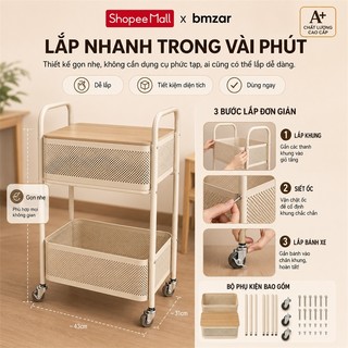 Xe Đẩy Đựng Đồ Ăn Vặt 2 Tầng Thép Carbon Cao Cấp Kệ Để Đồ Đa Năng Không Gian Rộng