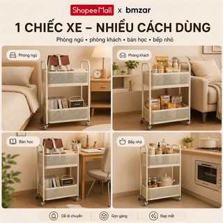 Xe Đẩy Đựng Đồ Ăn Vặt 2 Tầng Thép Carbon Cao Cấp Kệ Để Đồ Đa Năng Không Gian Rộng