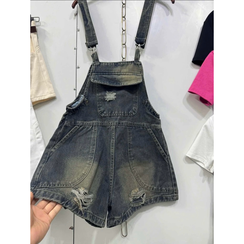 yếm nữ cá tính chất yếm jeans đùi ống rộng 2 dây mảnh phong cách trẻ trung