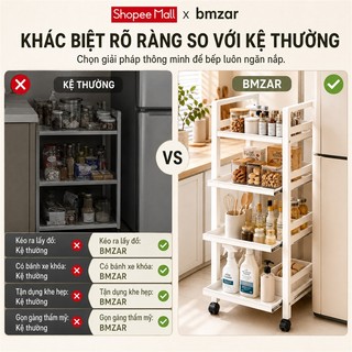 Kệ Bếp Đa Năng Thông Minh Có Ngăn Kéo Rút Kệ Dể Dồ Thép Carbon Cao Cấp 3/4/5 Tầng Có Bánh Xe Di Chuyển