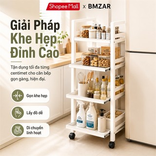 Kệ Bếp Đa Năng Thông Minh Có Ngăn Kéo Rút Kệ Dể Dồ Thép Carbon Cao Cấp 3/4/5 Tầng Có Bánh Xe Di Chuyển