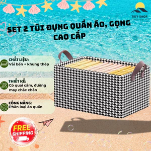 Set 2 Túi Đựng Đồ Cao Cấp Có Tay Cầm, TIDY SHOP, Hộp Đựng Quần Áo Gọn Gàng Cho Tủ Đồ, Phòng Ngủ