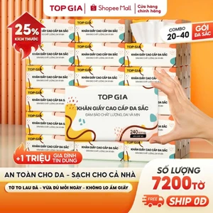 Giấy ăn rút Topgia đa sắc cao cấp 240 tờ 4 lớp, dập vân 4D, mềm mịn, thấm hút tốt