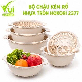 Bộ Chậu Kèm Rổ Nhựa Tròn Hokori 2377 Thoát Nước GD87 - Bộ Rổ Chậu Rửa Rau Củ Quả Nhựa PP Bền Đẹp