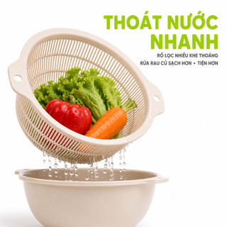 Bộ Chậu Kèm Rổ Nhựa Tròn Hokori 2377 Thoát Nước GD87 - Bộ Rổ Chậu Rửa Rau Củ Quả Nhựa PP Bền Đẹp