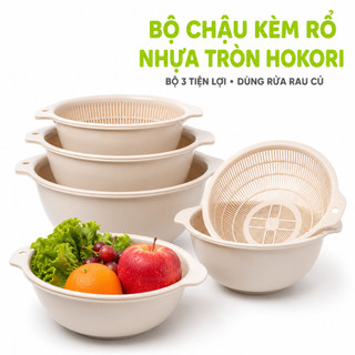 Bộ Chậu Kèm Rổ Nhựa Tròn Hokori 2377 Thoát Nước GD87 - Bộ Rổ Chậu Rửa Rau Củ Quả Nhựa PP Bền Đẹp