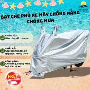 Bạt Phủ Xe Máy Chống Nắng Chống Mưa, TIDY SHOP, Áo Trùm Xe Máy Bạc Phản Quang Dễ Gấp Gọn