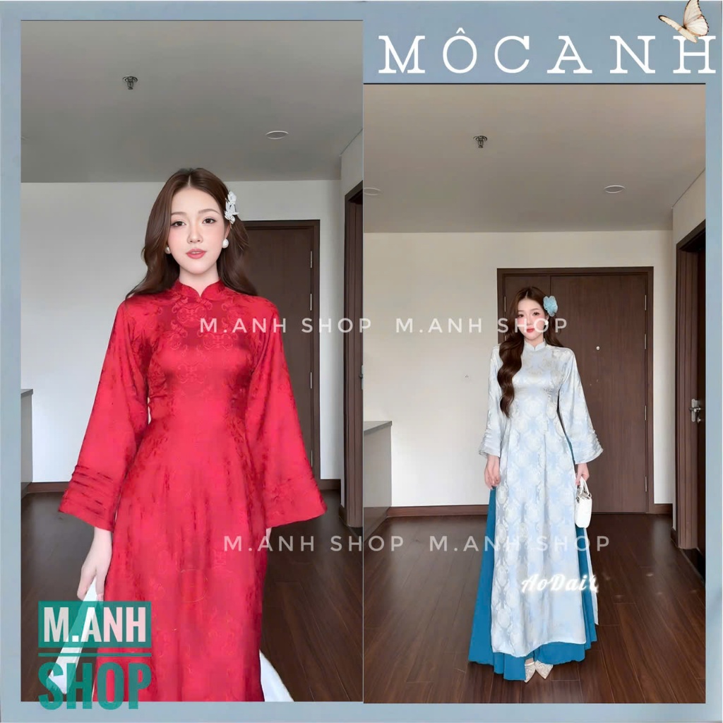 Áo Dài KIM CÁT Áo Dài Cách Tân Tay Loe Tà Rộng Chữ A Cao Cấp Mặc Lễ Tết