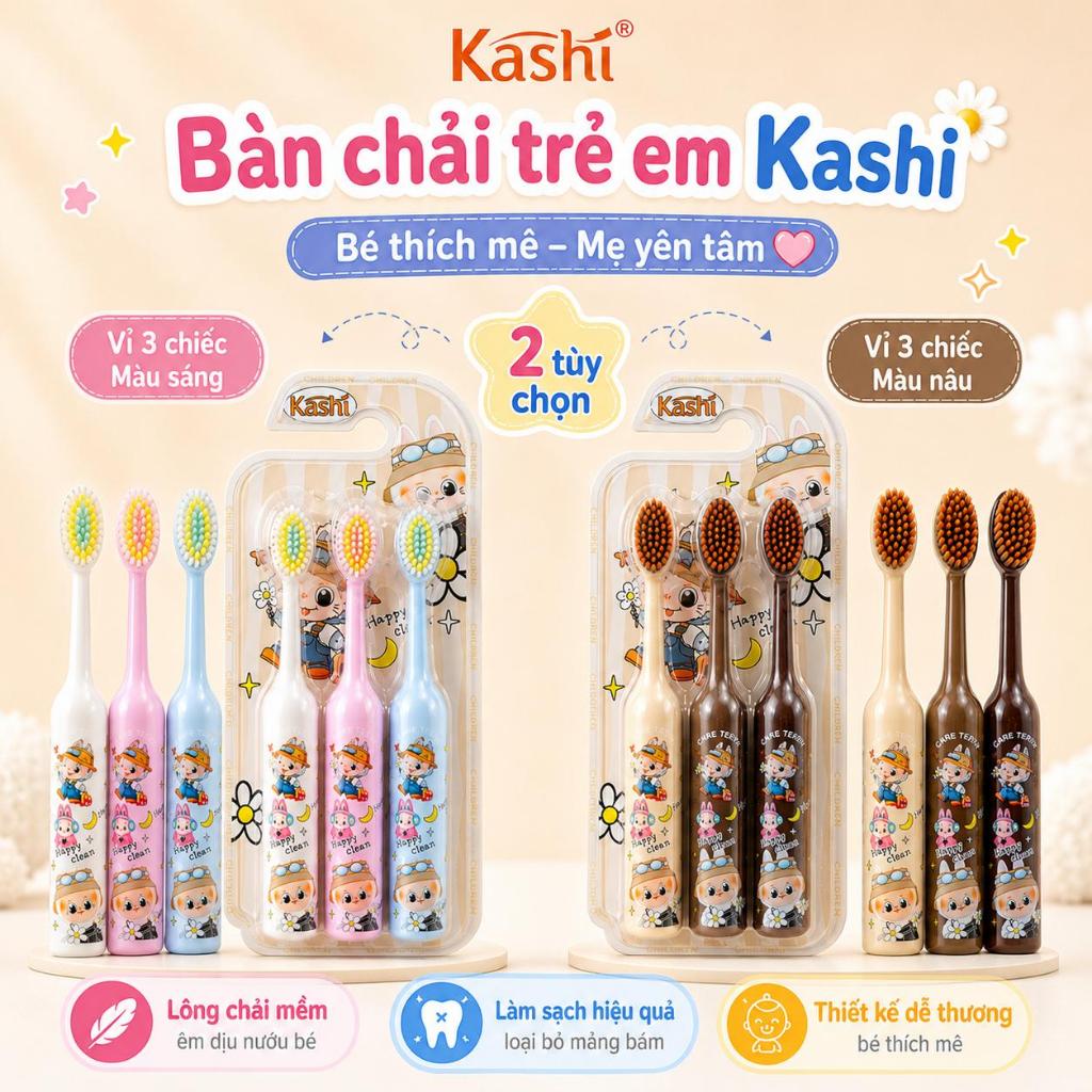 [ Vỉ 3 Chiếc ] Bàn Chải Đánh Răng Trẻ Em Kashi, Lông Mềm Họa Tiết Labubu, Thích Hợp Cho Trẻ 3-12 Tuổi
