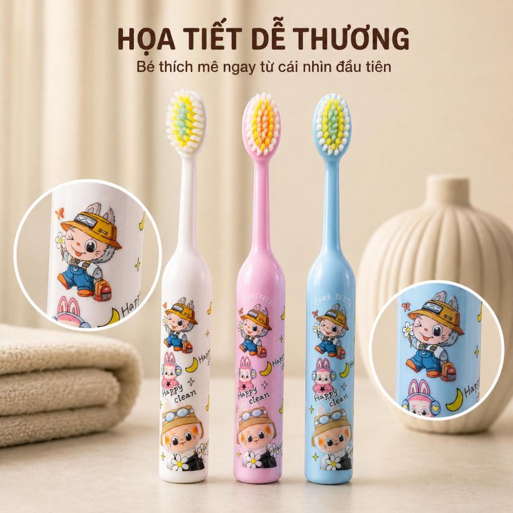 [ Vỉ 3 Chiếc ] Bàn Chải Đánh Răng Trẻ Em Kashi, Lông Mềm Họa Tiết Labubu, Thích Hợp Cho Trẻ 3-12 Tuổi