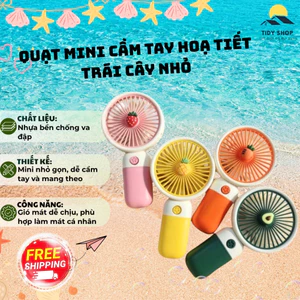 Quạt Mini Cầm Tay Họa Tiết Trái Cây Nhỏ Gọn, TIDY SHOP, Quạt Cá Nhân Tiện Lợi Dùng Hằng Ngày
