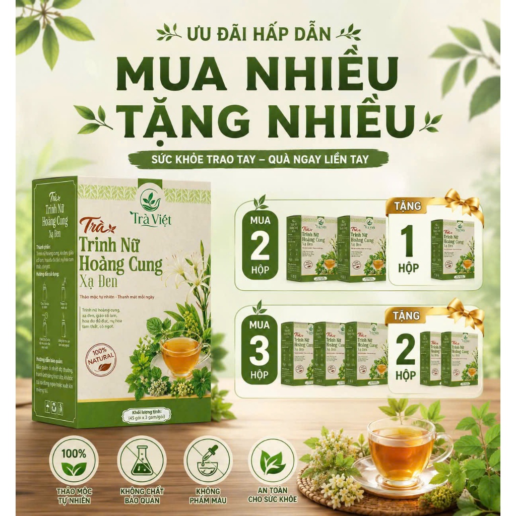 Trà trinh Nữ Hoàng Cung Xạ Đen - Cải Thiện Vấn Đề Về Phụ Khoa - Bồi Bổ Khí Huyết - Chống ôxi hoá