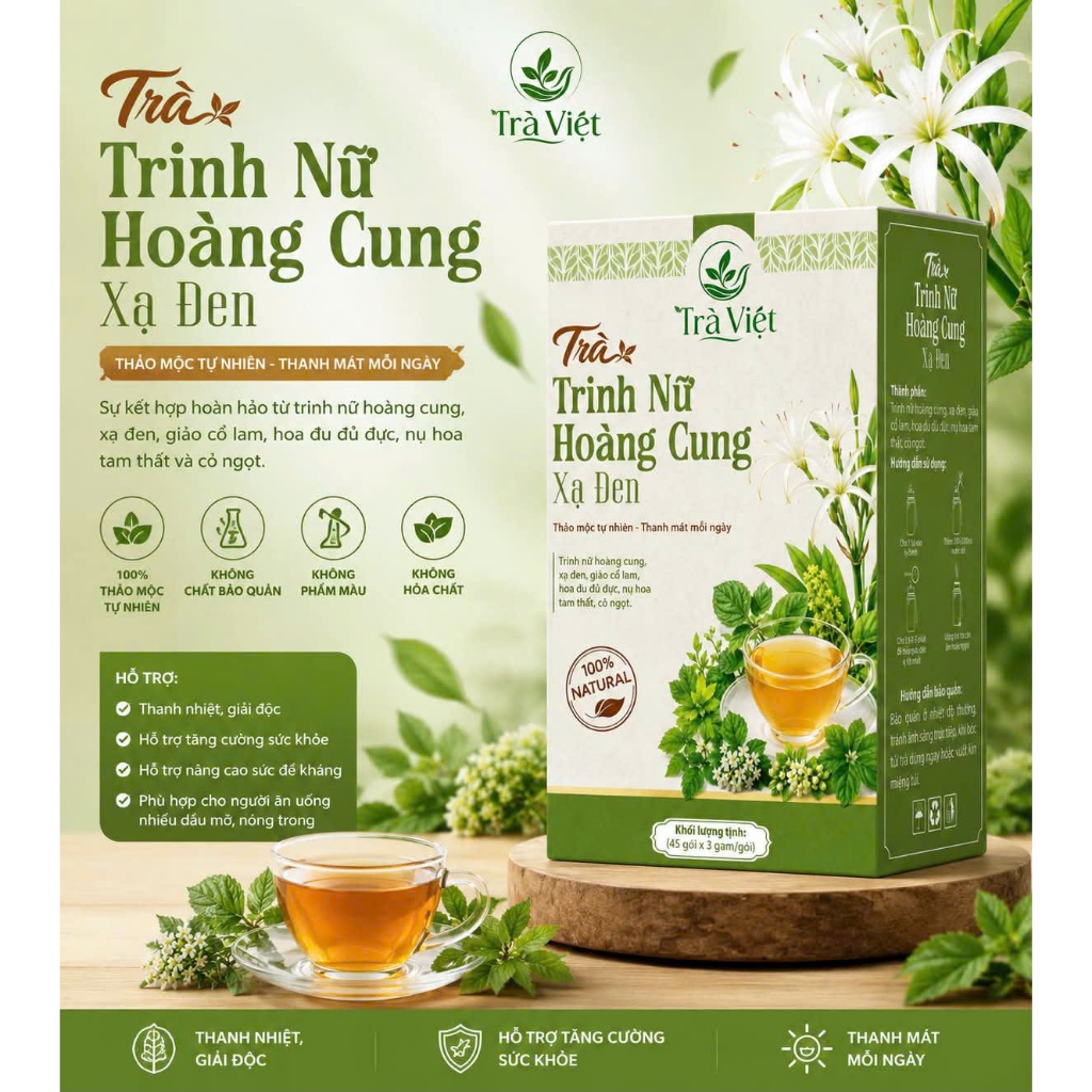 Trà trinh Nữ Hoàng Cung Xạ Đen - Cải Thiện Vấn Đề Về Phụ Khoa - Bồi Bổ Khí Huyết - Chống ôxi hoá