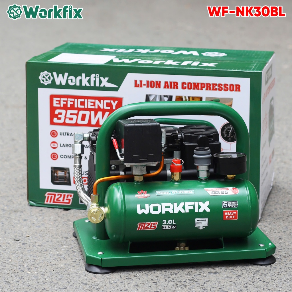 Máy Nén Khí Pin WORKFIX WF-NK30BL, Dung tích 3 lít - Nạp 25 giây đầy bình - Chân pin phổ thông