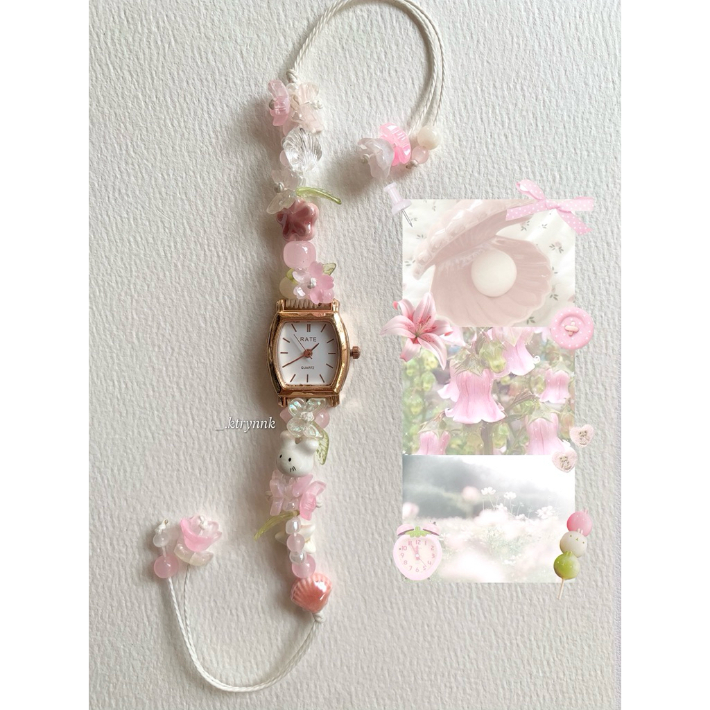 𝗛𝗔𝗡𝗗𝗠𝗔𝗗𝗘 | Đồng hồ handmade custom dây sáp, phong cách vườn hoa sò biển, giá rẻ | ktrynnk