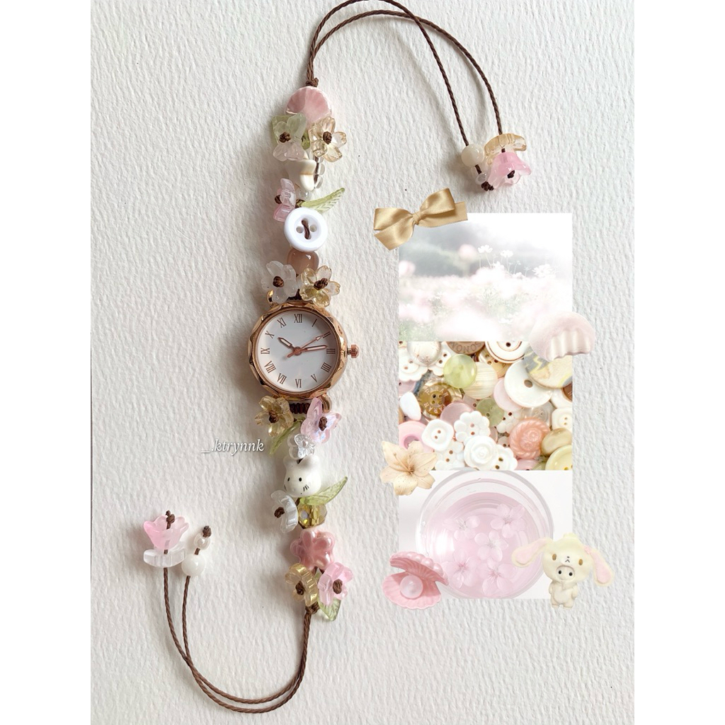 𝗛𝗔𝗡𝗗𝗠𝗔𝗗𝗘 | Đồng hồ handmade custom dây sáp, phong cách vườn hoa sò biển, giá rẻ | ktrynnk