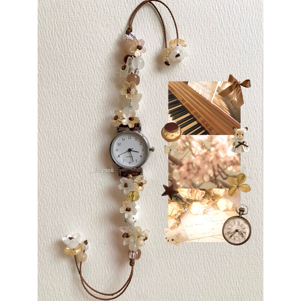 𝗛𝗔𝗡𝗗𝗠𝗔𝗗𝗘 | Đồng hồ handmade custom dây sáp, phong cách vườn hoa sò biển, giá rẻ | ktrynnk