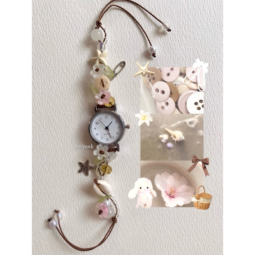 𝗛𝗔𝗡𝗗𝗠𝗔𝗗𝗘 | Đồng hồ handmade custom dây sáp, phong cách vườn hoa sò biển, giá rẻ | ktrynnk