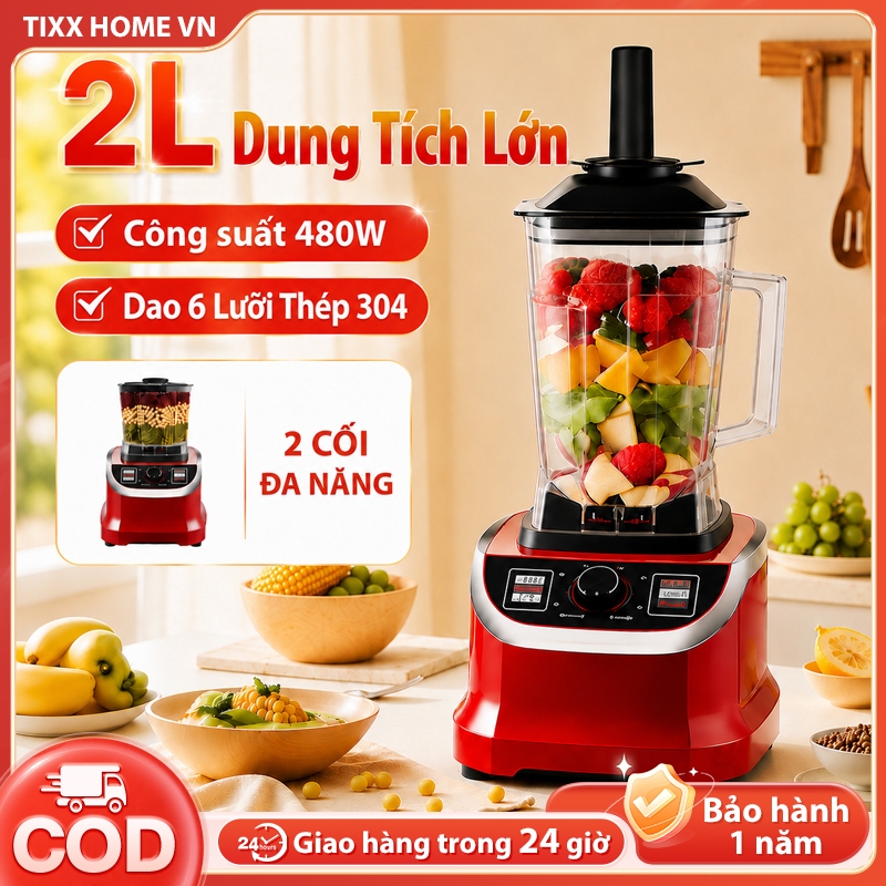 Tixx máy xay sinh tố 2L dung tích lớn 2 cối đa năng máy ép trái cây