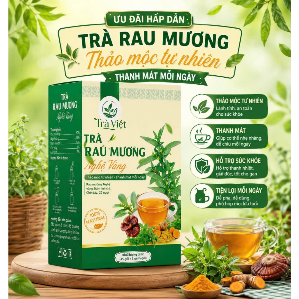 Trà Rau Muơng - Nghệ Kết Hợp Linh Chi & Chè Dây – Thức Uống Thảo Mộc Tự Nhiên