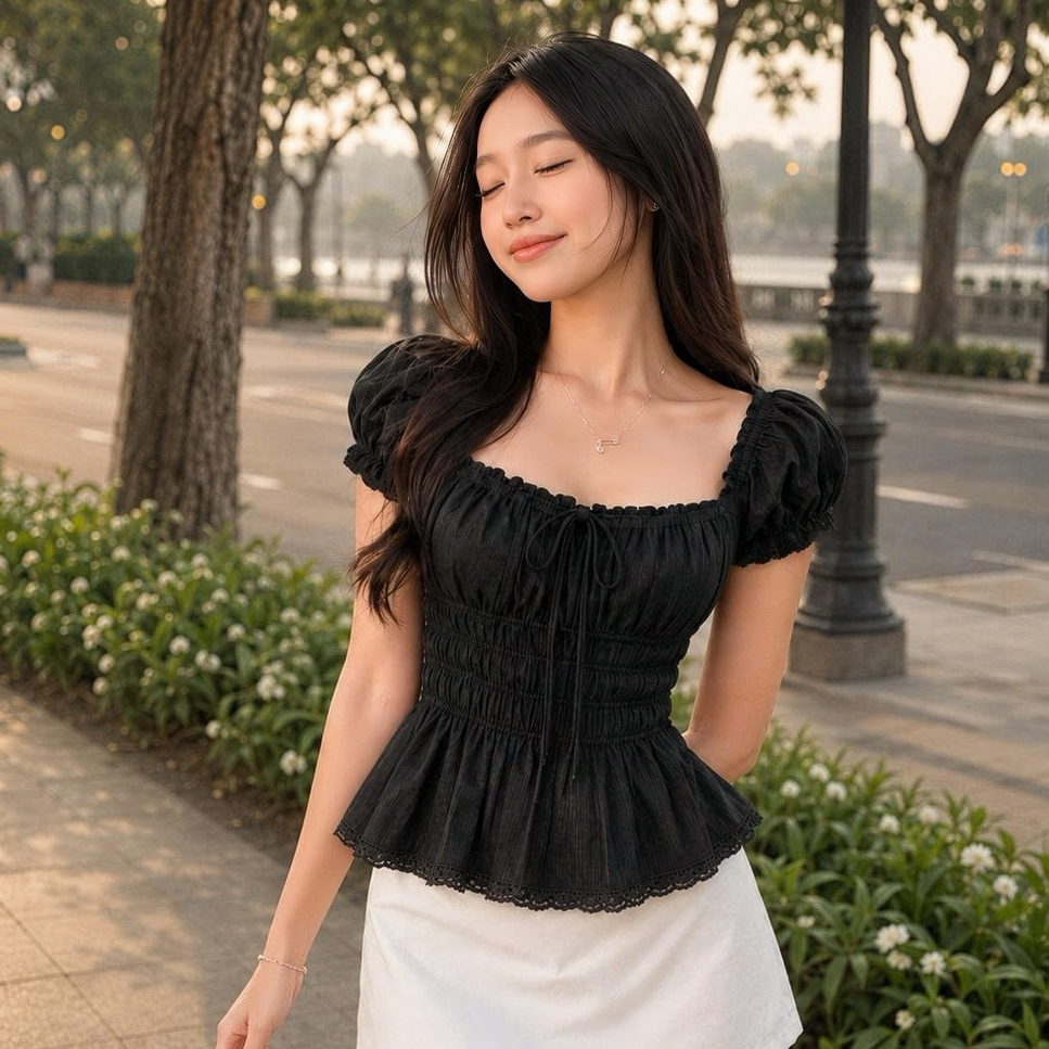 Áo Babydoll Kiểu Nữ Tay Phồng Chun Lưng Chiết Eo Dáng Bồng Xoè Công Chúa - KA940