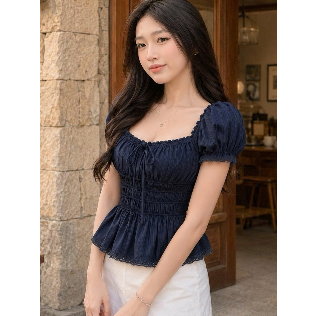 Áo Babydoll Kiểu Nữ Tay Phồng Chun Lưng Chiết Eo Dáng Bồng Xoè Công Chúa - KA940