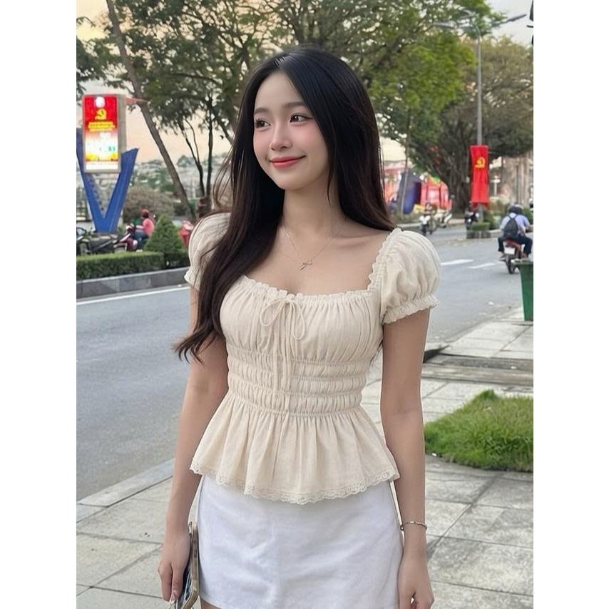 Áo Babydoll Kiểu Nữ Tay Phồng Chun Lưng Chiết Eo Dáng Bồng Xoè Công Chúa - KA940