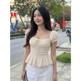 Áo Babydoll Kiểu Nữ Tay Phồng Chun Lưng Chiết Eo Dáng Bồng Xoè Công Chúa - KA940