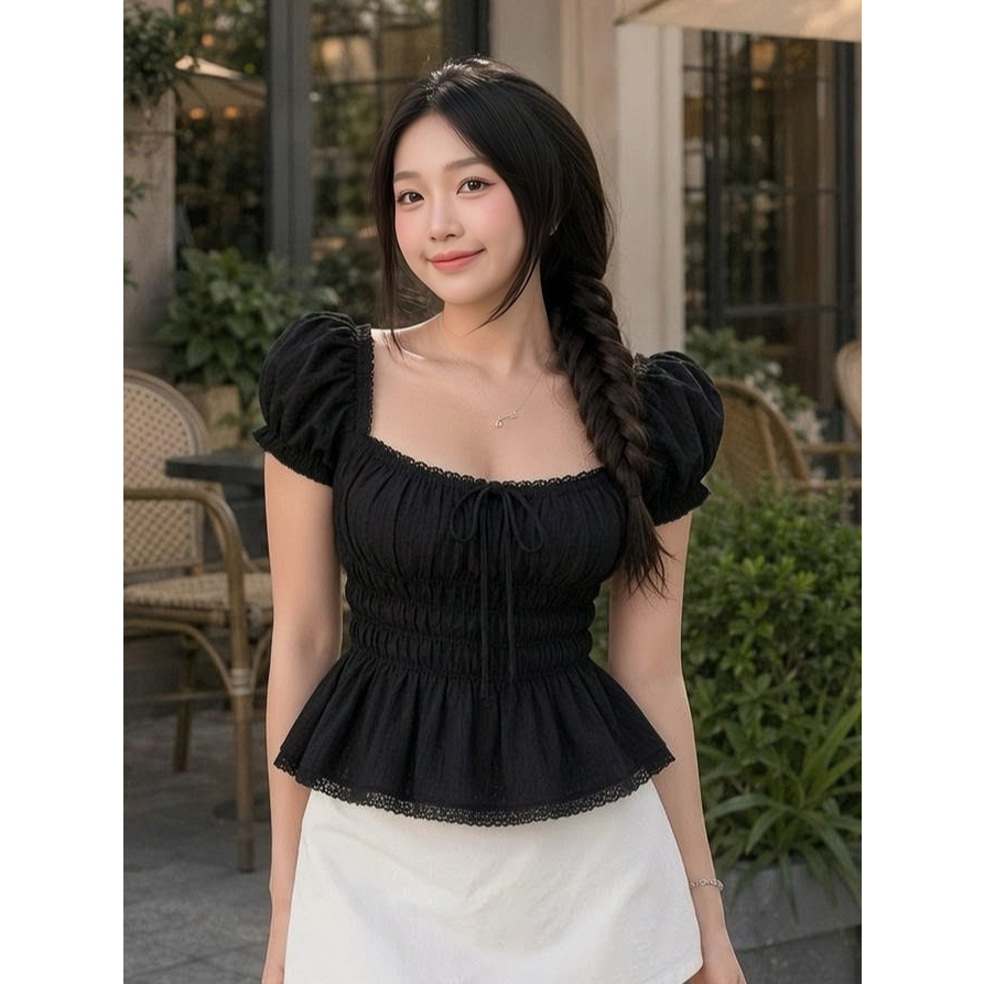 Áo Babydoll Kiểu Nữ Tay Phồng Chun Lưng Chiết Eo Dáng Bồng Xoè Công Chúa - KA940