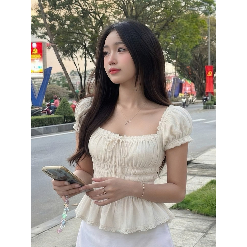 Áo Babydoll Kiểu Nữ Tay Phồng Chun Lưng Chiết Eo Dáng Bồng Xoè Công Chúa - KA940